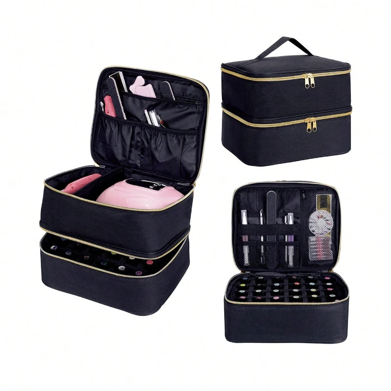 Double Layer Makeup Bag with Handle, Large Capacity Travel Cosmetic Organizer Case, Portable Toiletry Bag for Women, Nail Tool Storage, Gift for Her