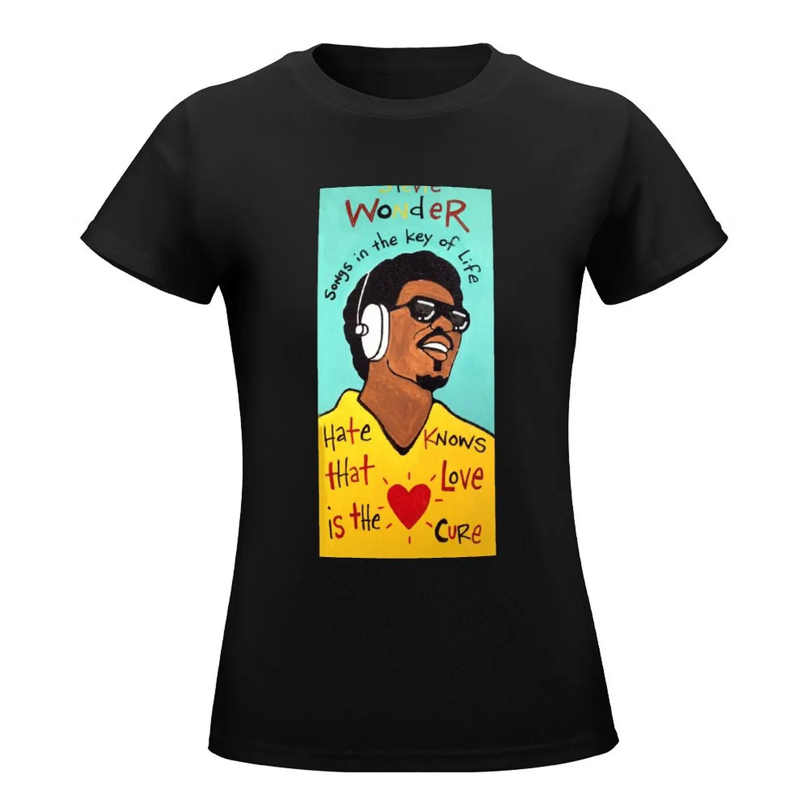 Stevie Wonder Pop FolkArt T-Shirt cute tops hippie clothes vintage clothes summer blouses woman 2024