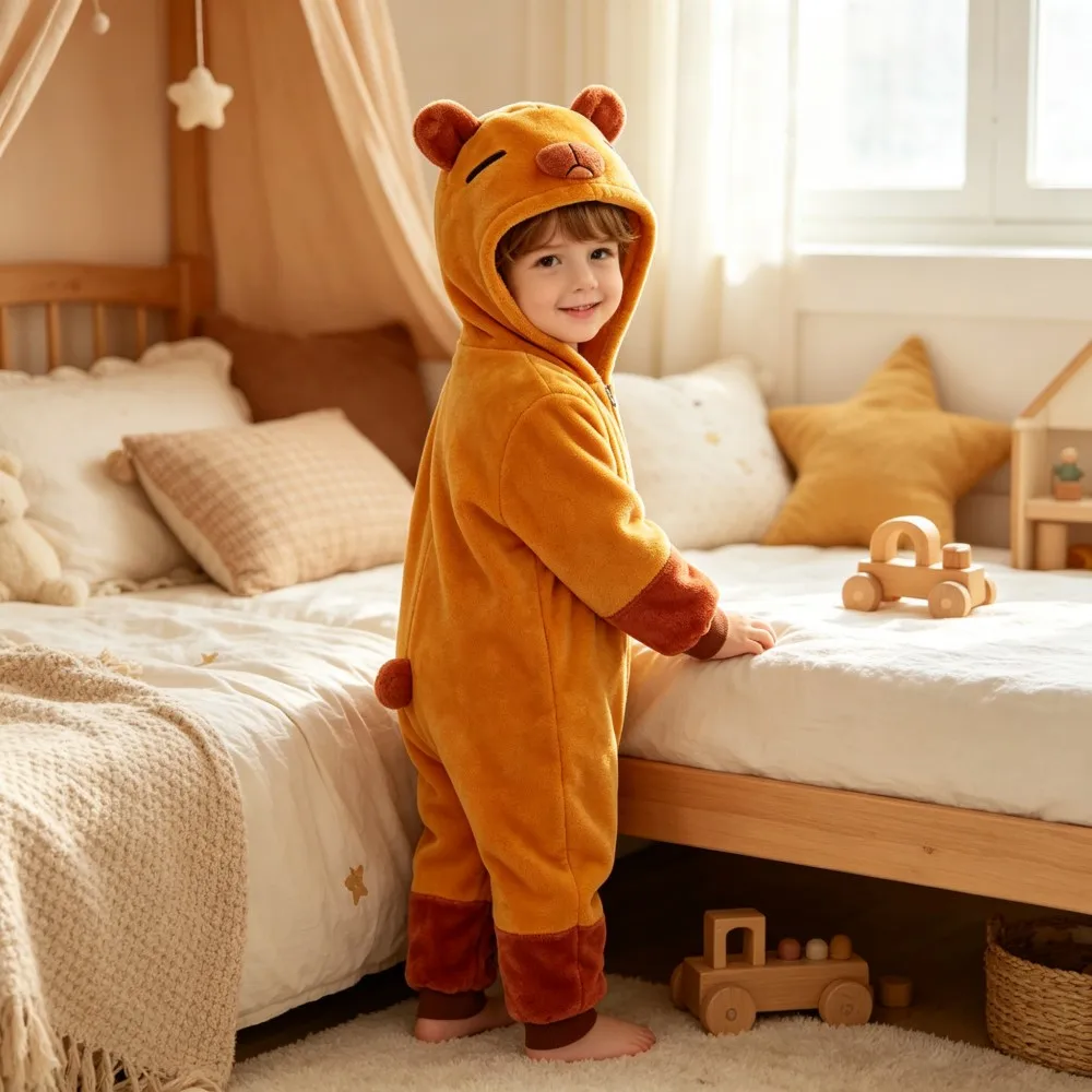 Kigurumi Hoodie Capybara Onesies Kids Pjs Toddler Brown Cute Lion Overall Costume Bodysuit Pajamas Childlren Halloween Jumpsuit