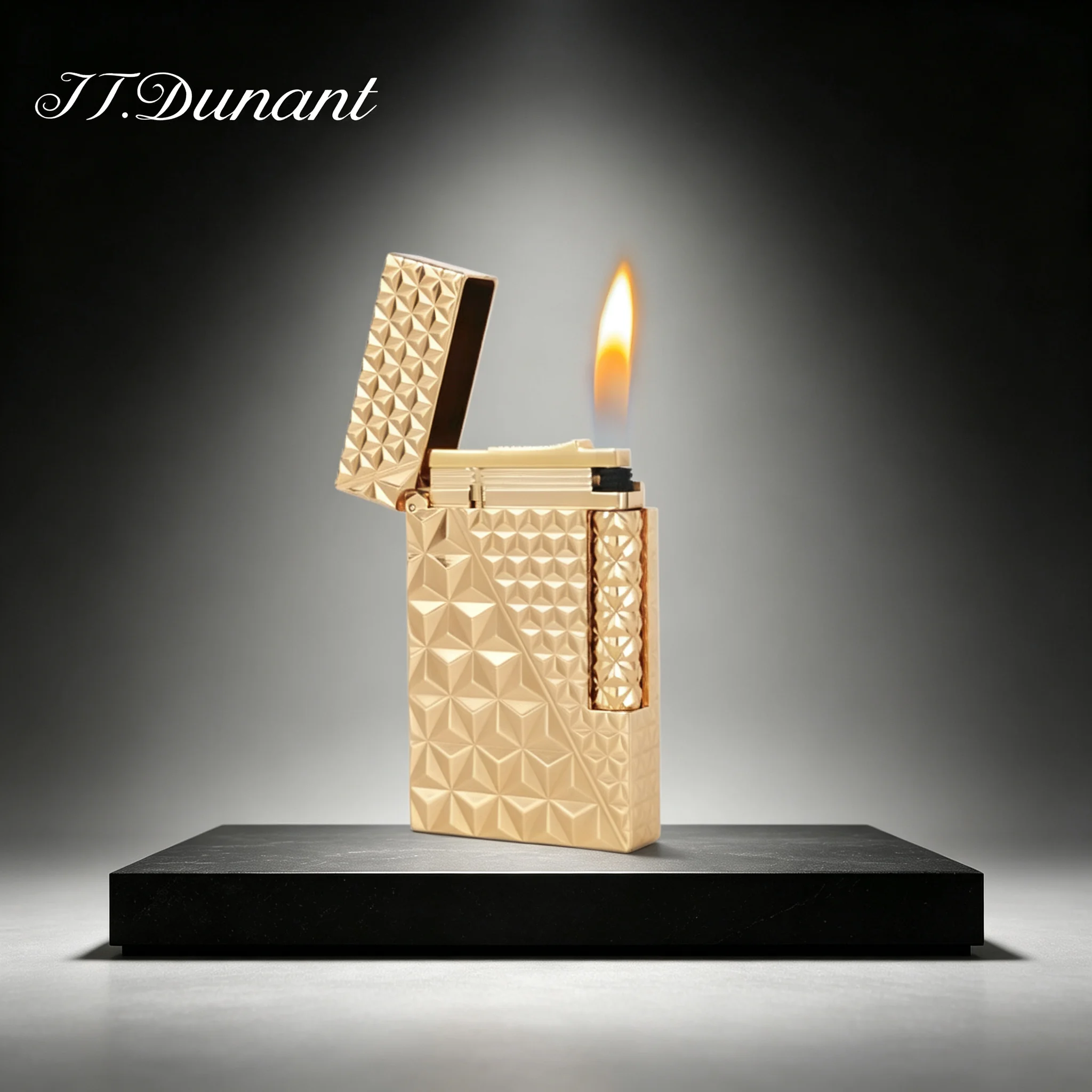 JT.Dunant Lighter Luxury Gold Soft Flame Ping Sound Refillable Butane Gas Lighter for Cigarette Cigar Collection Men Gift