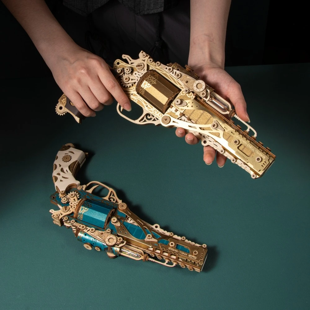 3D DIY Wooden Puzzle Steampunk Revolver Assembly Model Kits Popular Assembly Toy Tabletop Decoration Decompression Handmade Toys