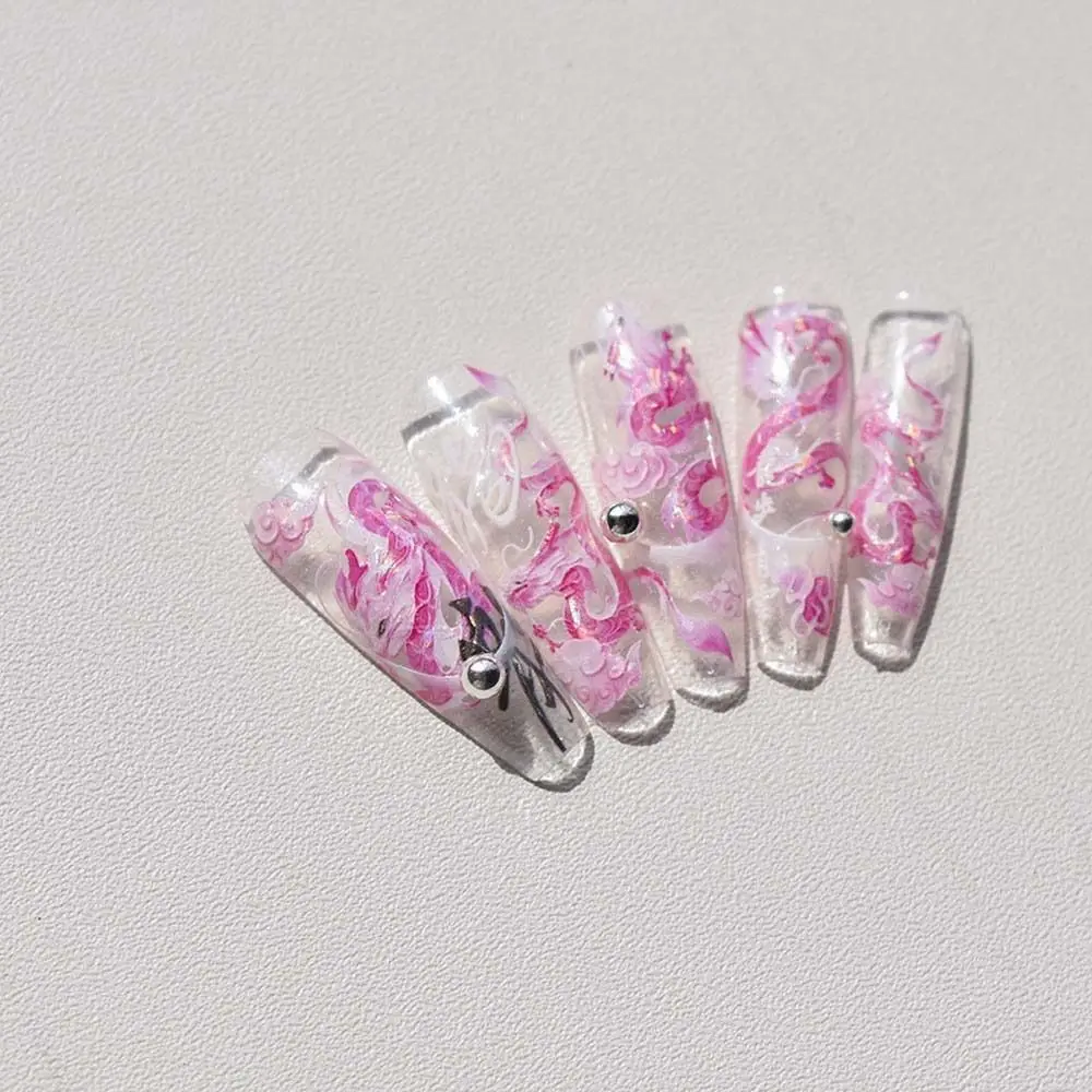 Flash fragmento luz dragão chinês adesivos de unhas padrão nuvem rosa azul cor dragão decalques de unhas ornamentos de manicure