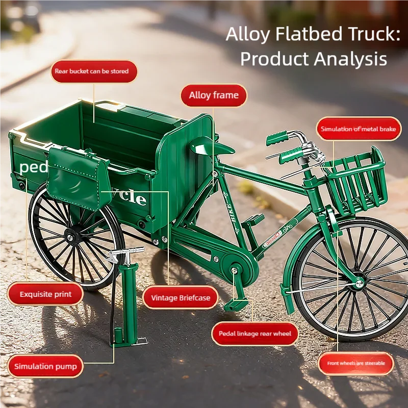 1:10 Scale Classic Retro Alloy Bicycle Model DIY Assemble Tricycle Simulation Pedal Three-Wheeled Model Kit For Hobby Collection