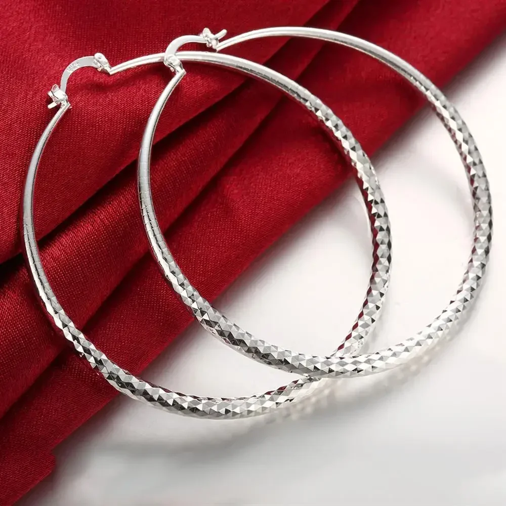 Hot 925 Sterling Silver 7CM  Earrings for Women Fashion Jewelry Big Circle  Earrings Street All-match Jewelry Gifts