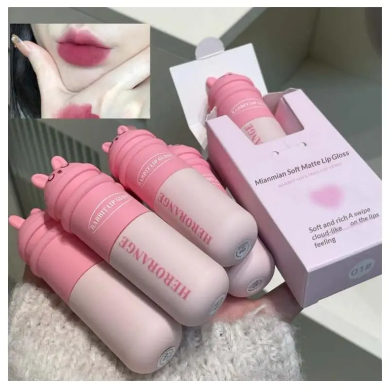 HERORANGE Lucidalabbra Opaco Vellutato a Forma di Coniglietto, Facile da Applicare, Rossetto Liquido Impermeabile e di Lunga Durata
