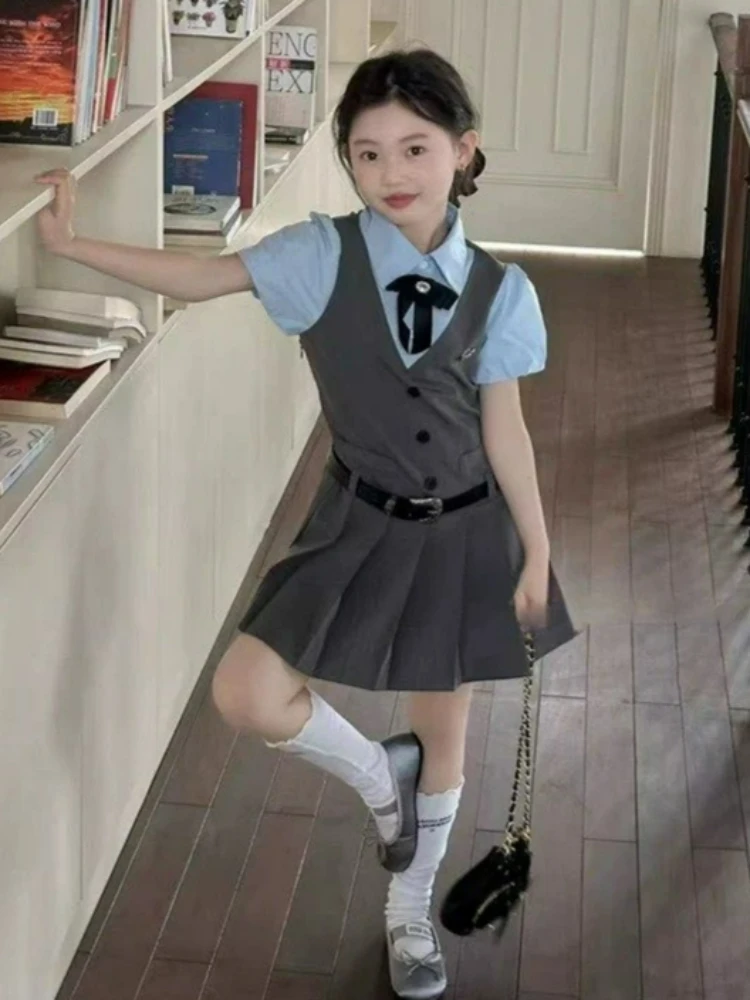 2026 Girl's Fake Two-piece Dress Children's Campus Style and Temperament Dress Children's Dress for Ages 2-8 Yeas
