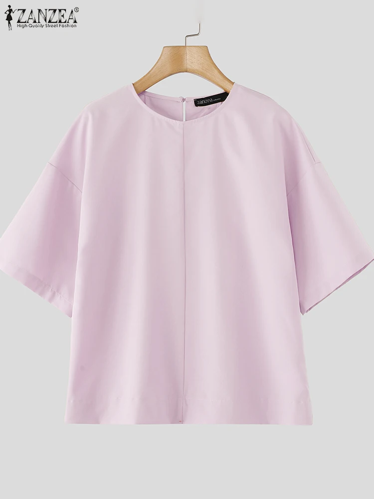 Mode vacances été Blouse ZANZEA femmes couleur unie T-shirt décontracté ample à manches courtes hauts 2025 été dos nu tuniques Blusas