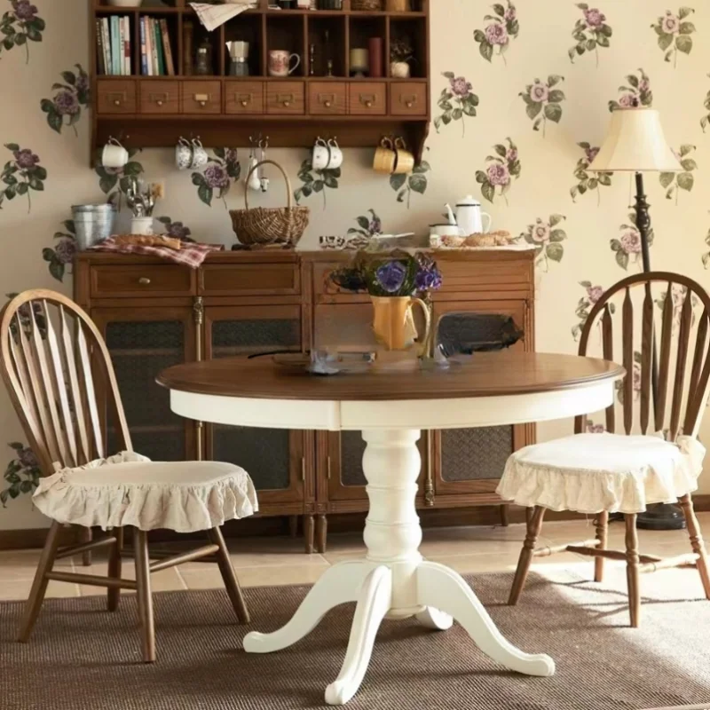 

solid wood turntable dining table, small household retro round table restaurant eating round table