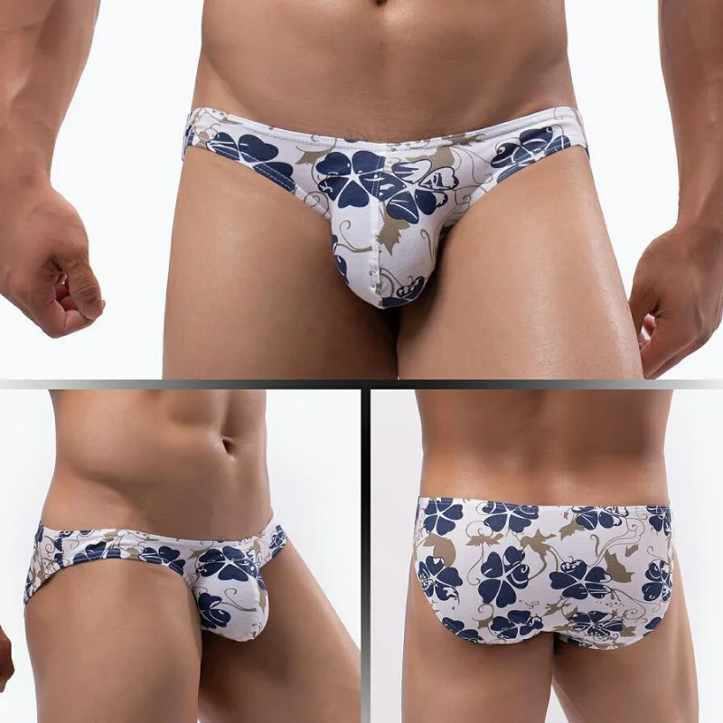 Low Waist Soft Underwear Men Sexy Floral Printed Panties Lingerie Briefs U Convex Thin Breathable Underpants Bikini Slip Homme