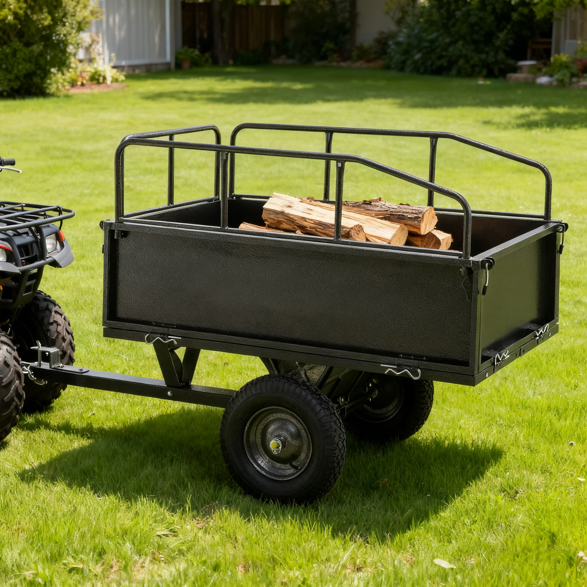 600LBS Heavy Duty Steel Dump Cart Trailer 17 Cu.Ft. Tow Behind Dumping Wagon for ATV Lawn Tractor Garden
