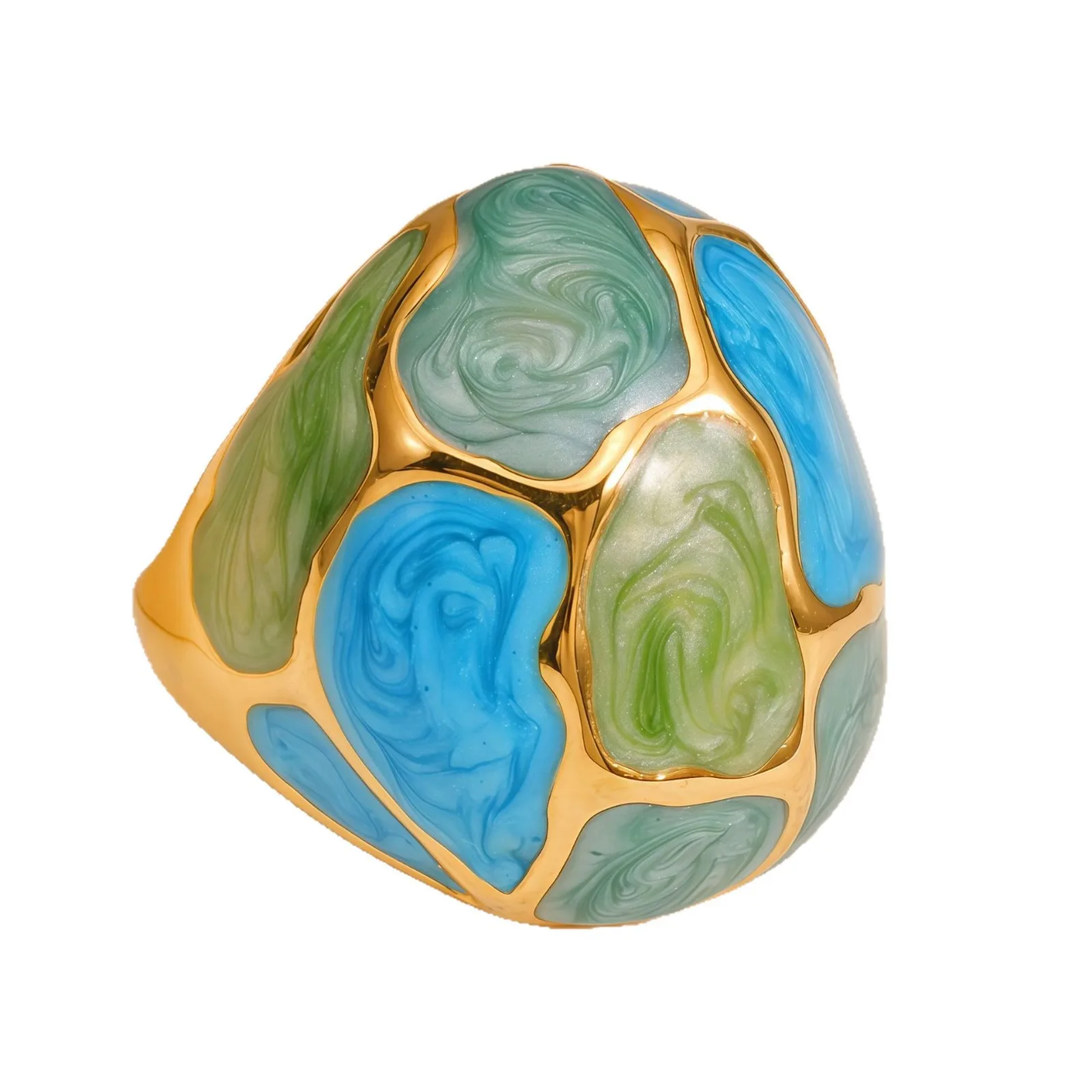 Mehrfarbiger Emaille-Vintage-Ring 18K Vergoldet 316L Edelstahl Auffälliger Einzigartiger Schmuck für Frauen – Detail 2