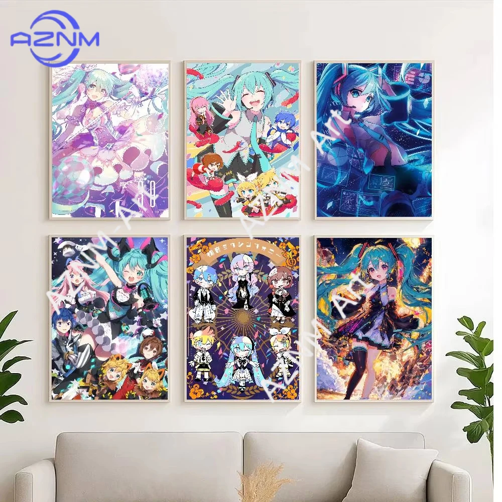 1pc Anime H-Hatsunes M-MikU Poster Self-adhesive Art Waterproof Paper Sticker Coffee House Bar Room Wall Decor
