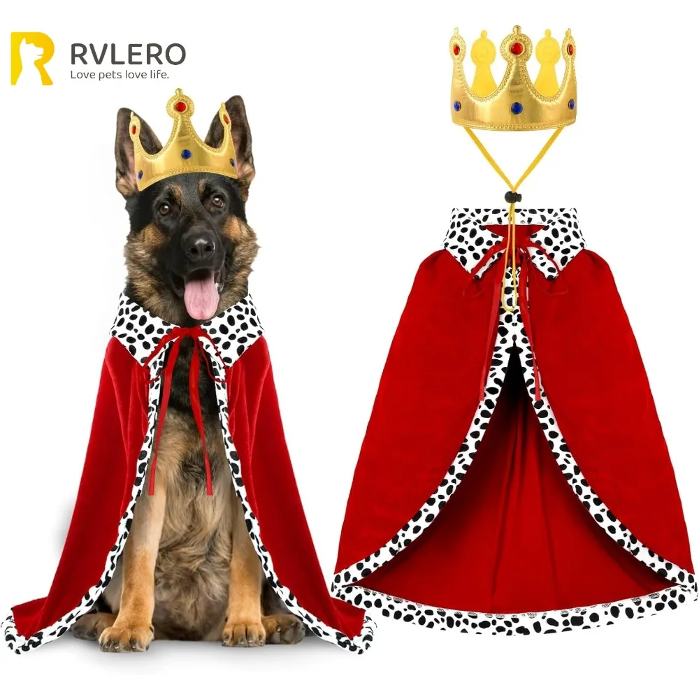 Halloween Dog King Cloak Costume Cute Funny Cape with Crown Adjustable Pet King Cloak for Large Dogs Cats Cosplay Party Supplies