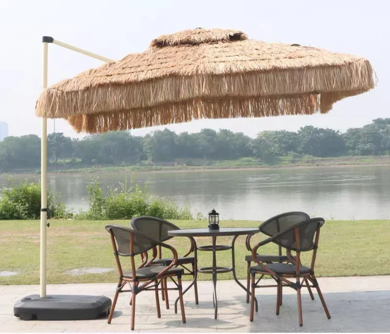Source Factory Hawaiian Thatch Umbrella Pavilion Aluminum Frame Marble Base Waterproof Foldable for Hotel Restaurant Patio