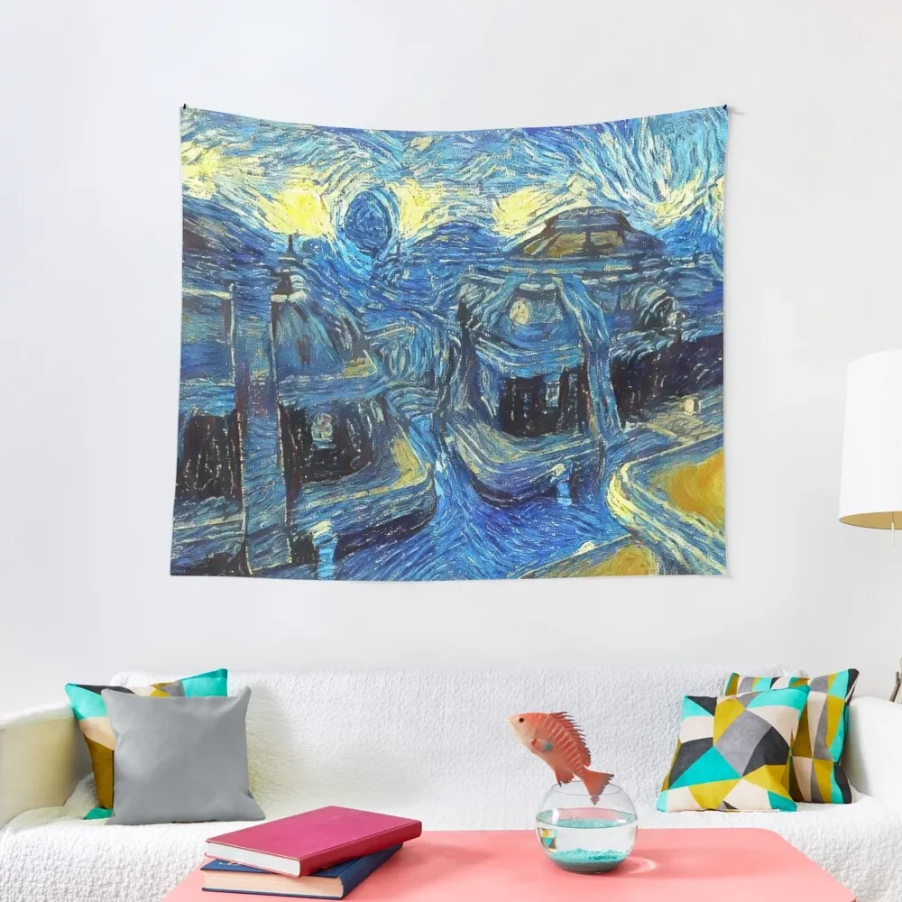 Vivec City Morrowind Starry Night Tapestry Carpet Wall Anime Decor Home Decorations Aesthetic Tapestry