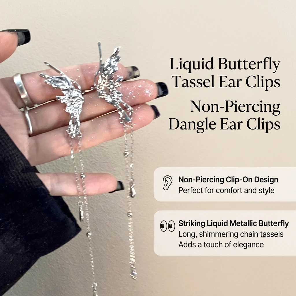 Butterfly Tassel Ear Clips for Non-Pierced Ears Elegant Alloy Hypoallergenic Design for Women