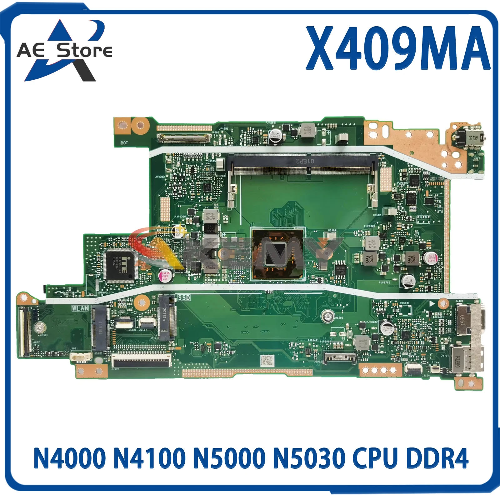 AE X409MA Mainboard For ASUS VivoBook X409 X509MA Laptop Motherboard W/Pentium N4000 N4100 N5000 N5030 CPU DDR4 100% Working