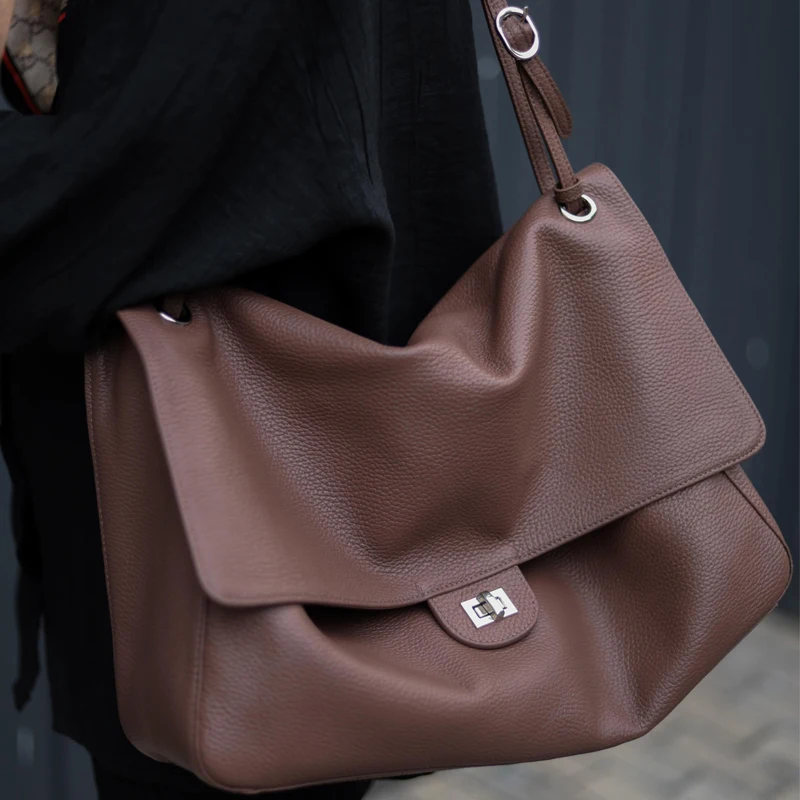 2026 Women's Top Layer Cowhide Armpit Bag Single Shoulder Crossbody Handbag for Commuting Fashionable Cover Bag image 6