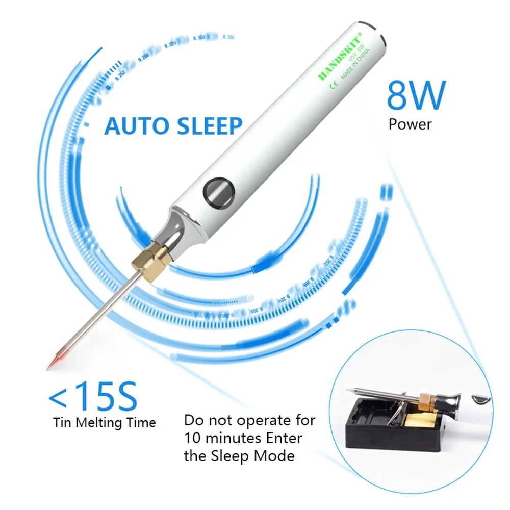 

8W USB Electric Soldering Iron Kit Set Temperature Adjustable 5V Low Voltage Welding Tool Ceramic Heater Soldering Tips Rework