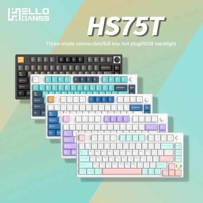 

HELLO GANSS HS75T Mechanical Keyboard Bluetooth 2.4G Wireless Tri Mode RGB Hot-swap Gadalon TTC Axis Ergonomic Gaming Keyboard