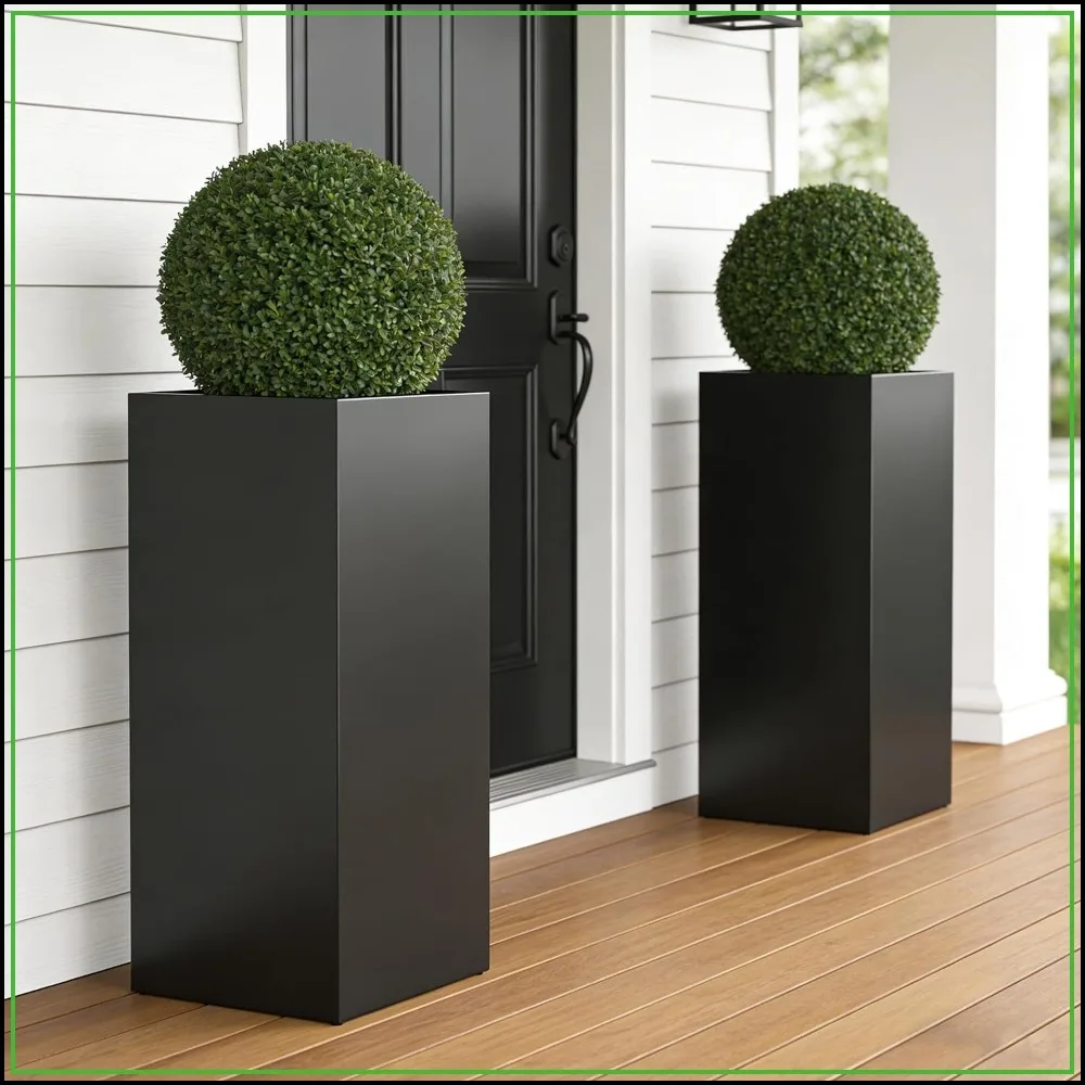 Set of 2 Tall Metal Planter Box for Outdoor Plants, 14