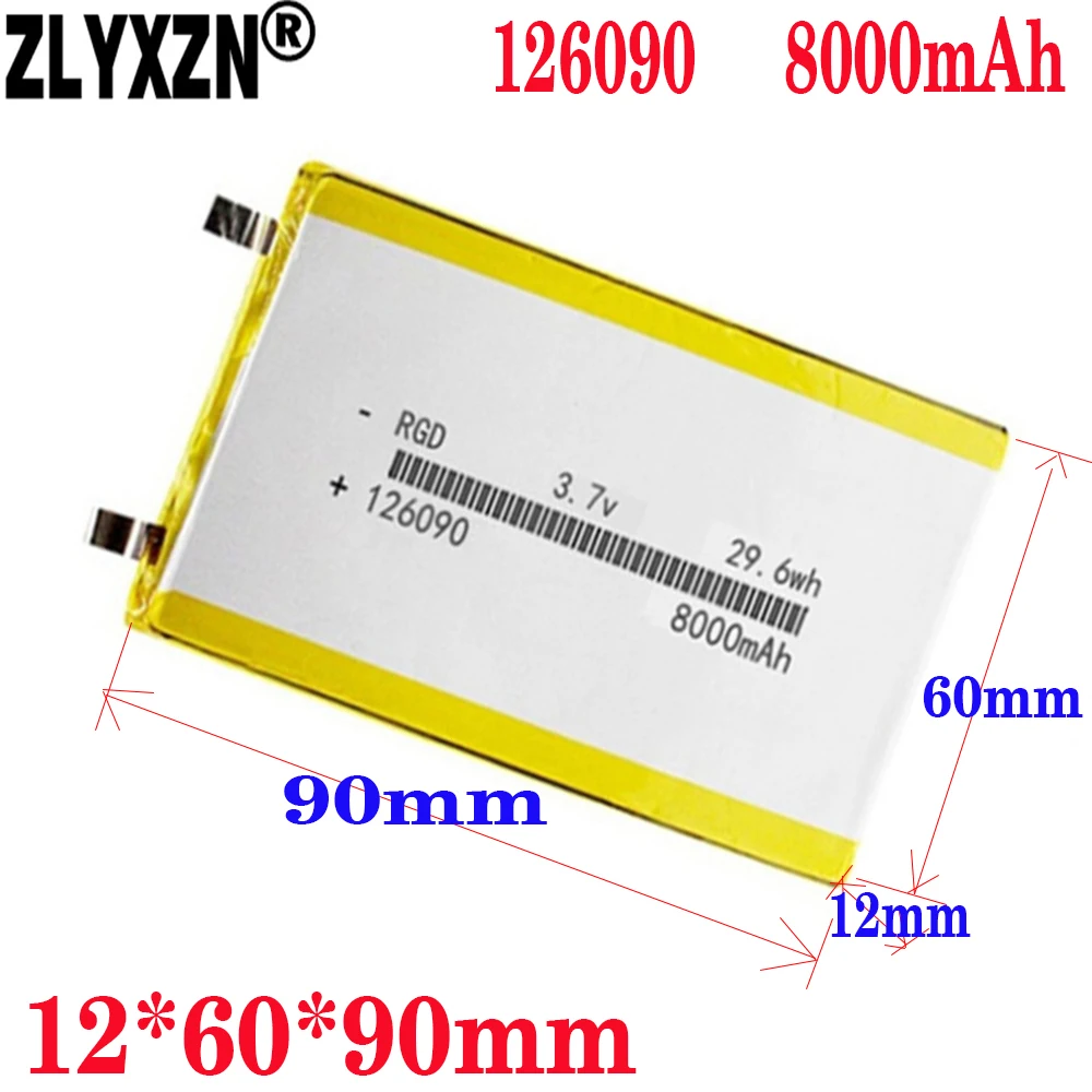 

1-10PCS 3.7V 8000mAh 126090 LI PO Rechargeable Polymer Lithium Battery For PSP Navigation Ebook Speaker Notebook Power