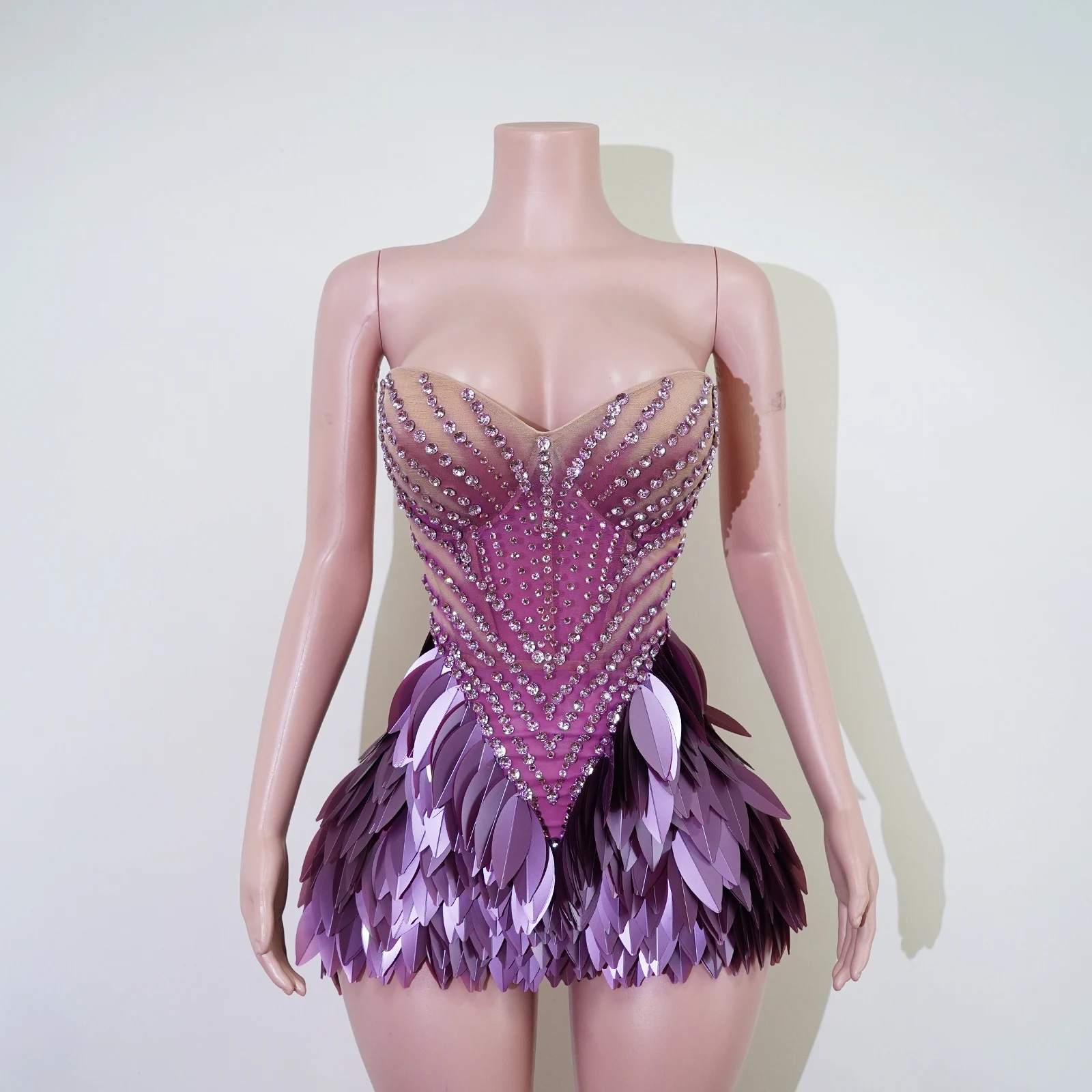 Sexy 3D Rhinestone Dress Short Sleeveless Nightclub Wear Performance Birthday Pole Dance Outfits For Women Drag Queen Costumes