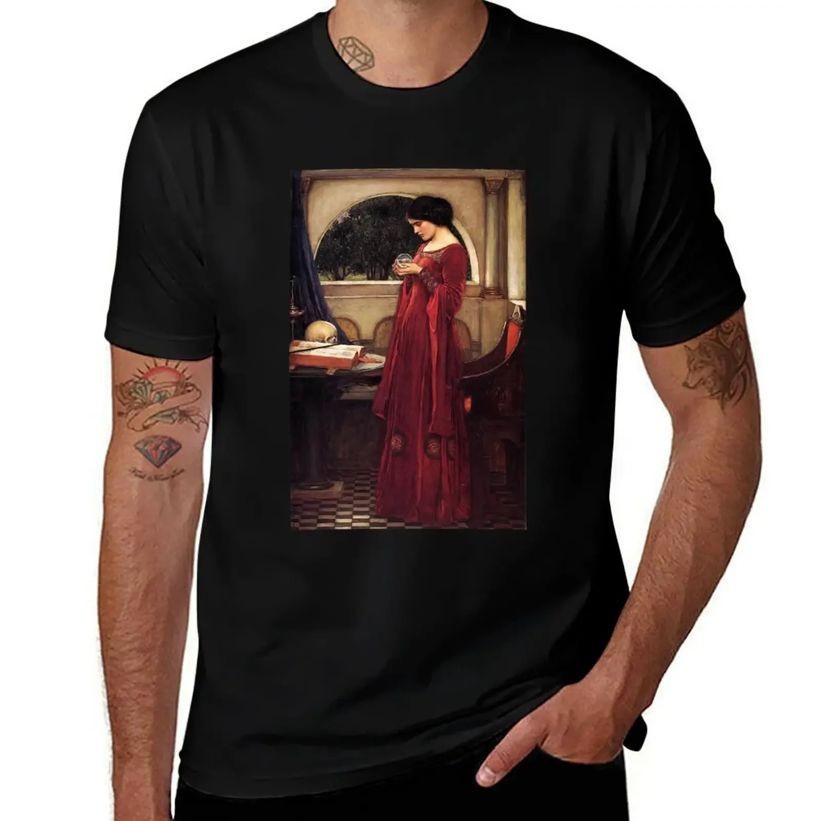 HD. The Crystal Ball ,by John William Waterhouse T-Shirt cotton graphic tees man t shirt T-shirt men