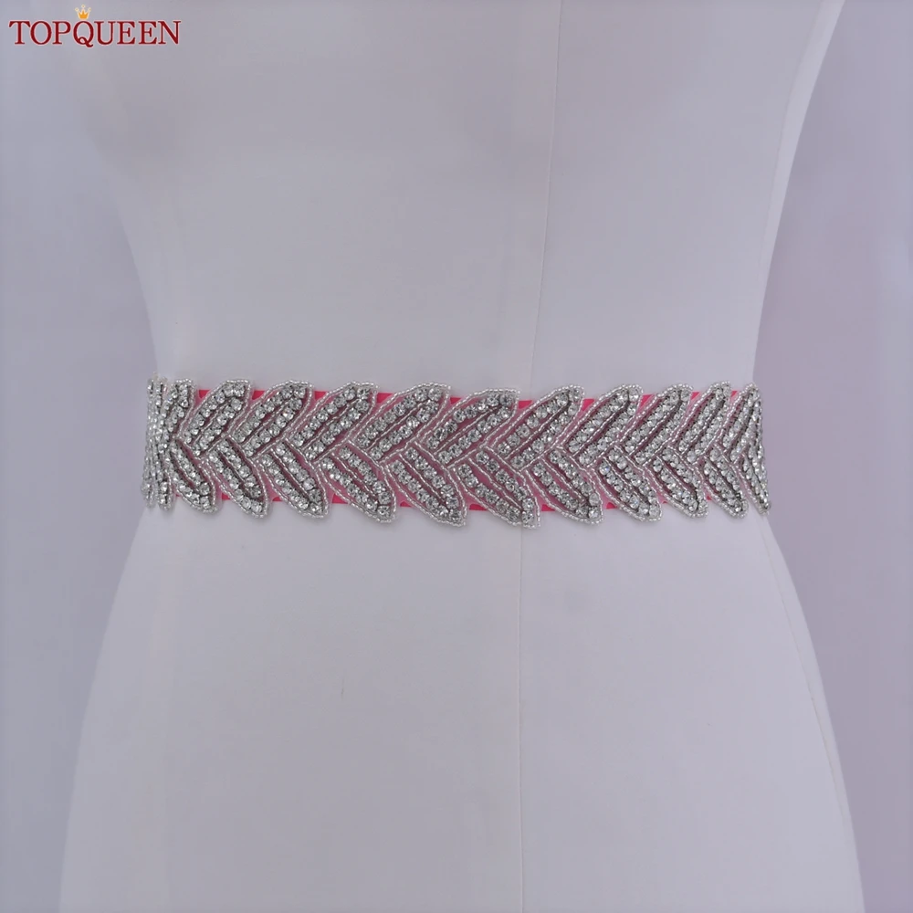 TOPQUEEN Rhinestone Leaf Shape Wedding Belt Stage Dress Belt Formal Costume Woman Belt Bridal Accessories Girlfriend Gift S238