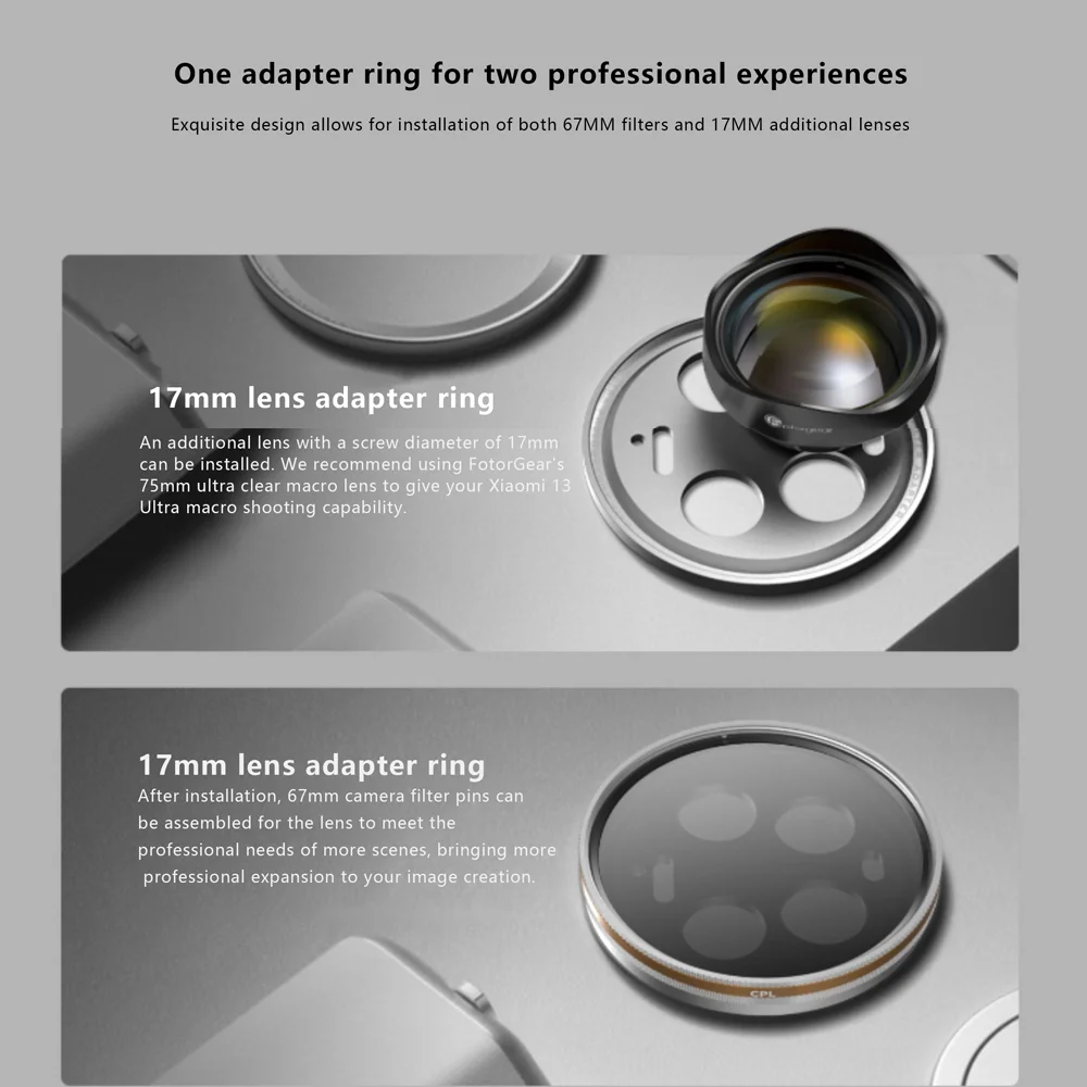 Fotorgear Phone Case Filter CPL/Black Mist for Xiaomi 13 Ultra 75mm Macro Lens 17mm Adapter Ring Professional Photography Kit