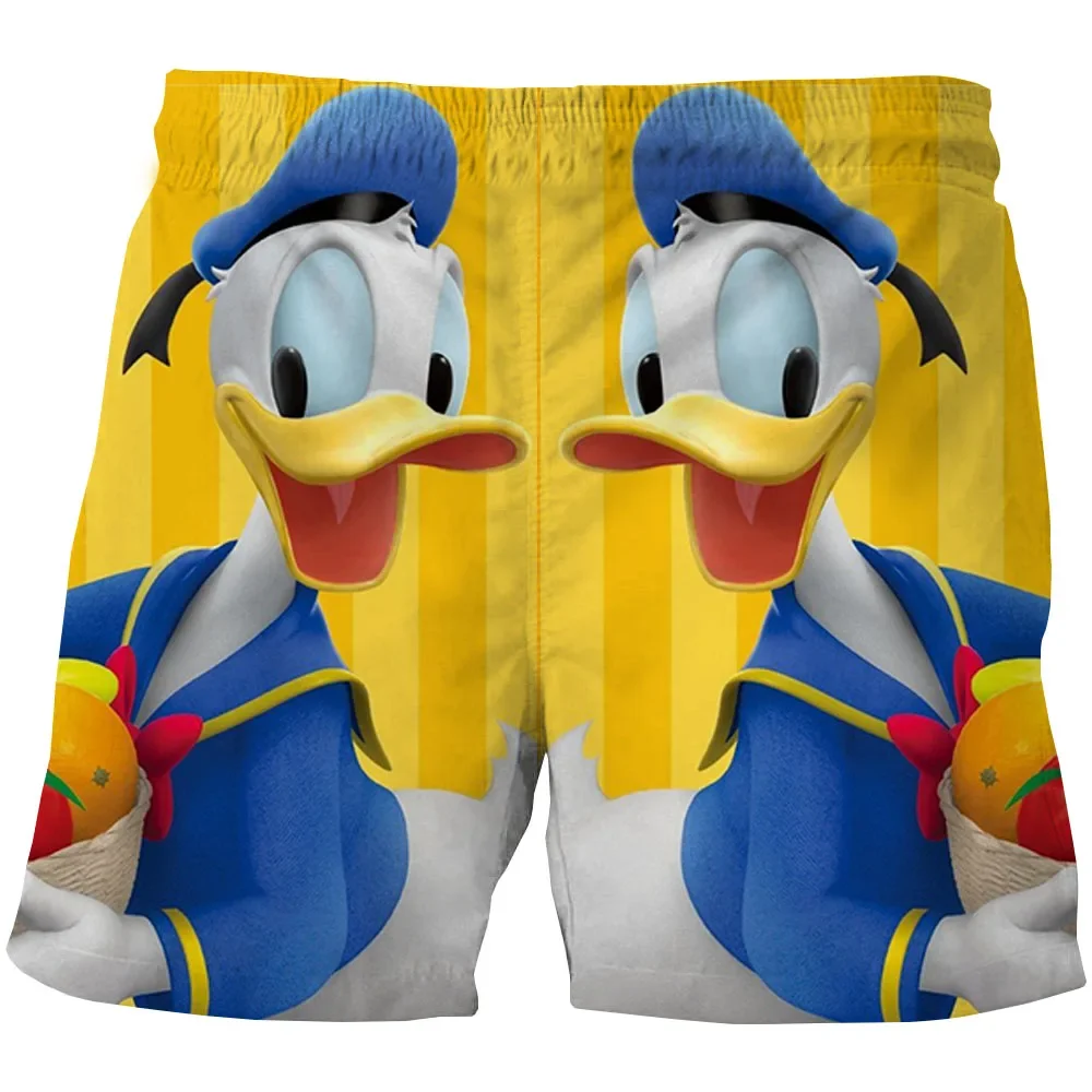 Calção de pato Donald masculino, estampado Disney 3D, roupa de praia havaiana, nova moda, verão