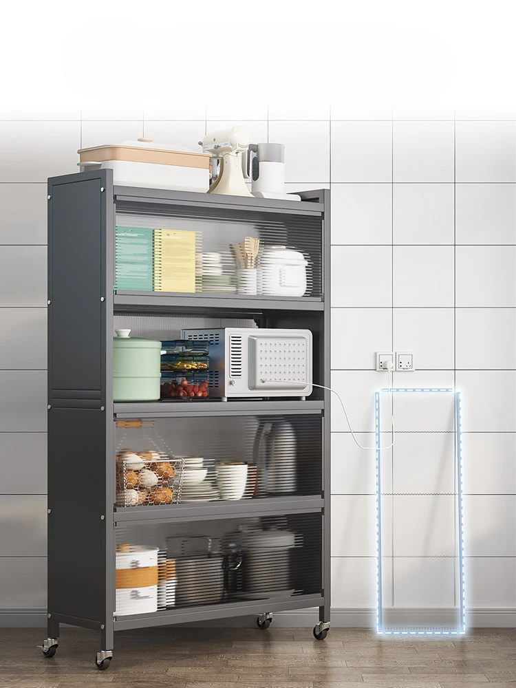 

Kitchen Storage Rack with Cabinet Door Floor Multi-Functional Storage Rack Pot Microwave Oven Electrical Storage Cabinet