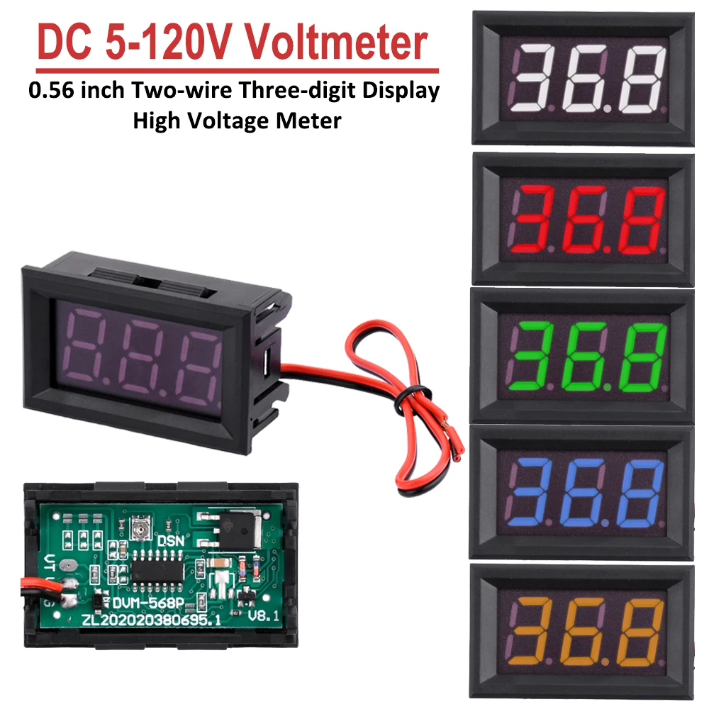 DC 5-120V Mini Digital DC Voltage Panel Meter Voltmeter Gauge with Hall Effect Sensor Transformer for Motorcycle Battery Monitor