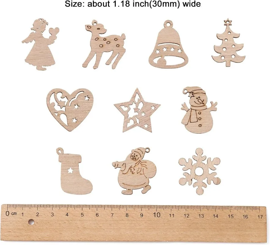 50 قطعة من الحلي الخشبية الصغيرة غير المكتملة لعيد الميلاد لمشاريع DIY وديكور العطلة والزينة المنزلية #6
