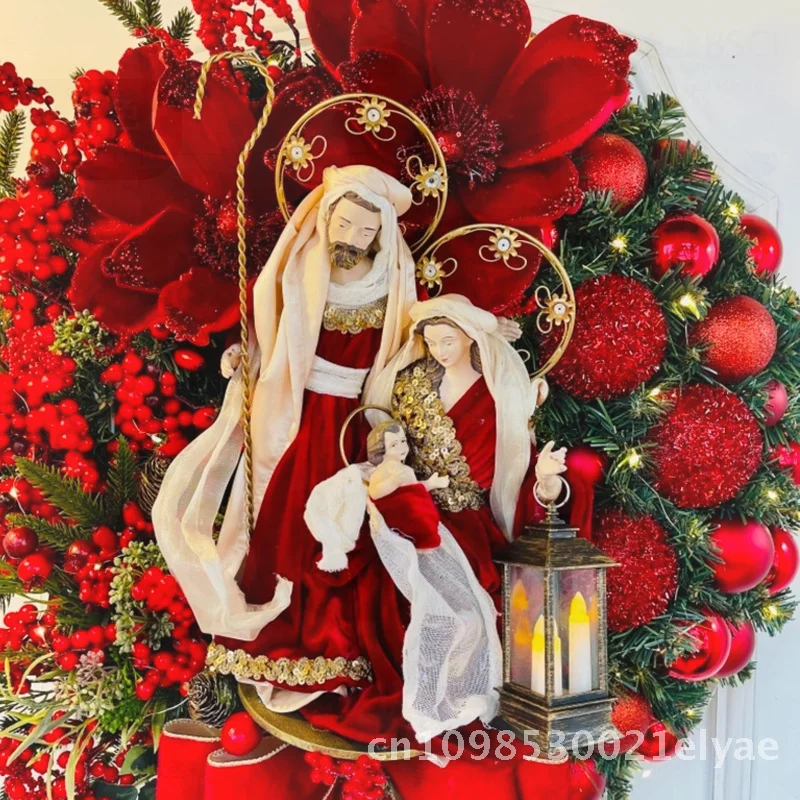 

Christmas Wreath for Door Hanging European Style Window Scene Arrangement Prop Jesus Theme New Arrival for Amazon Decorations