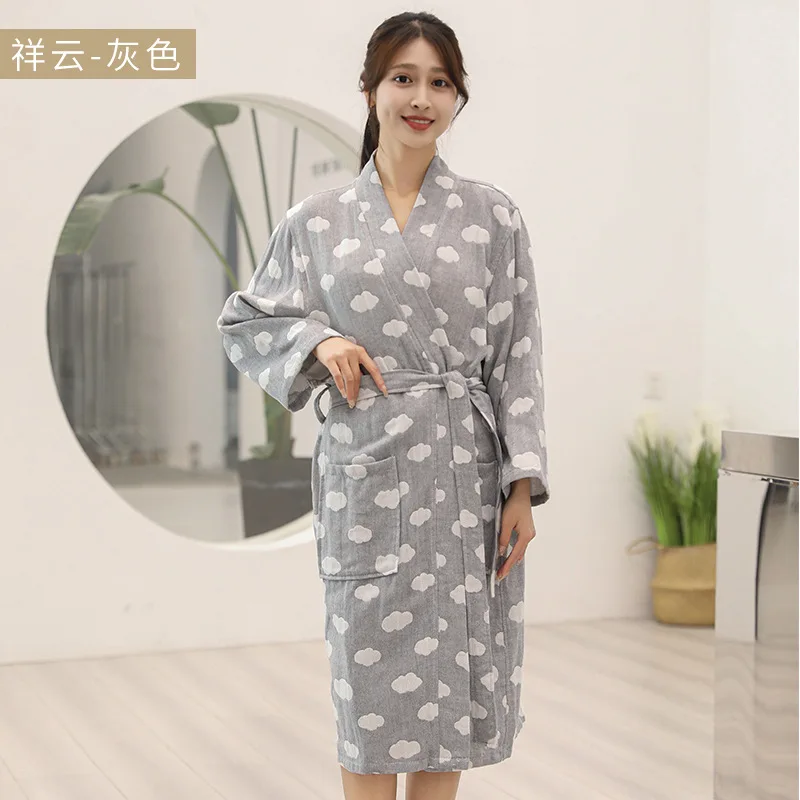 أردية قطنية للنساء بأكمام طويلة للربيع والصيف رداء حمام نسائي مطبوع صباحي ملابس منزلية فضفاضة فساتين نوم