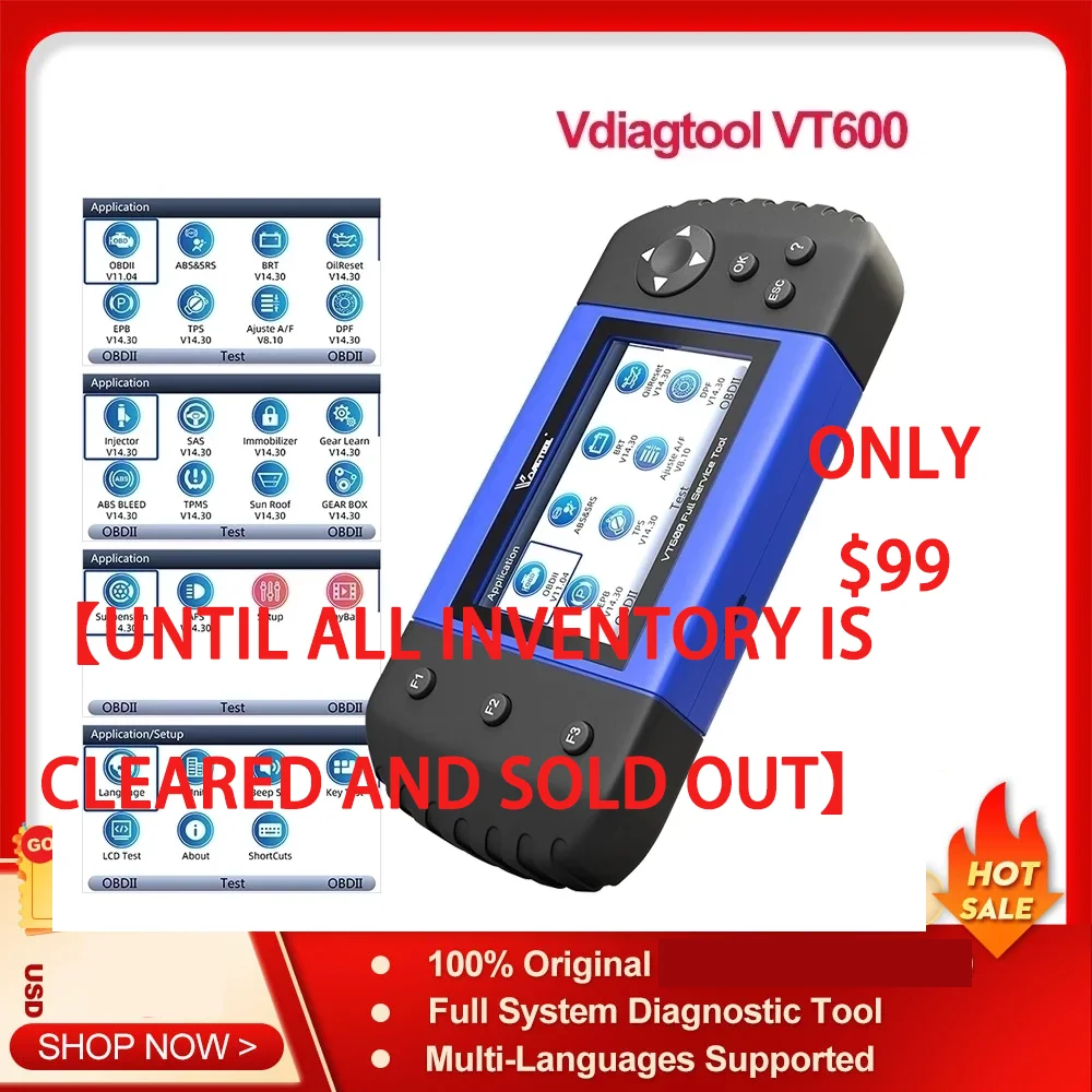 [До тех пор, пока все запасы не будут очищены и проданы OUT】Vdiagtool VT600 OBD2 автомобильный сканер ngine ABS SRS EPB