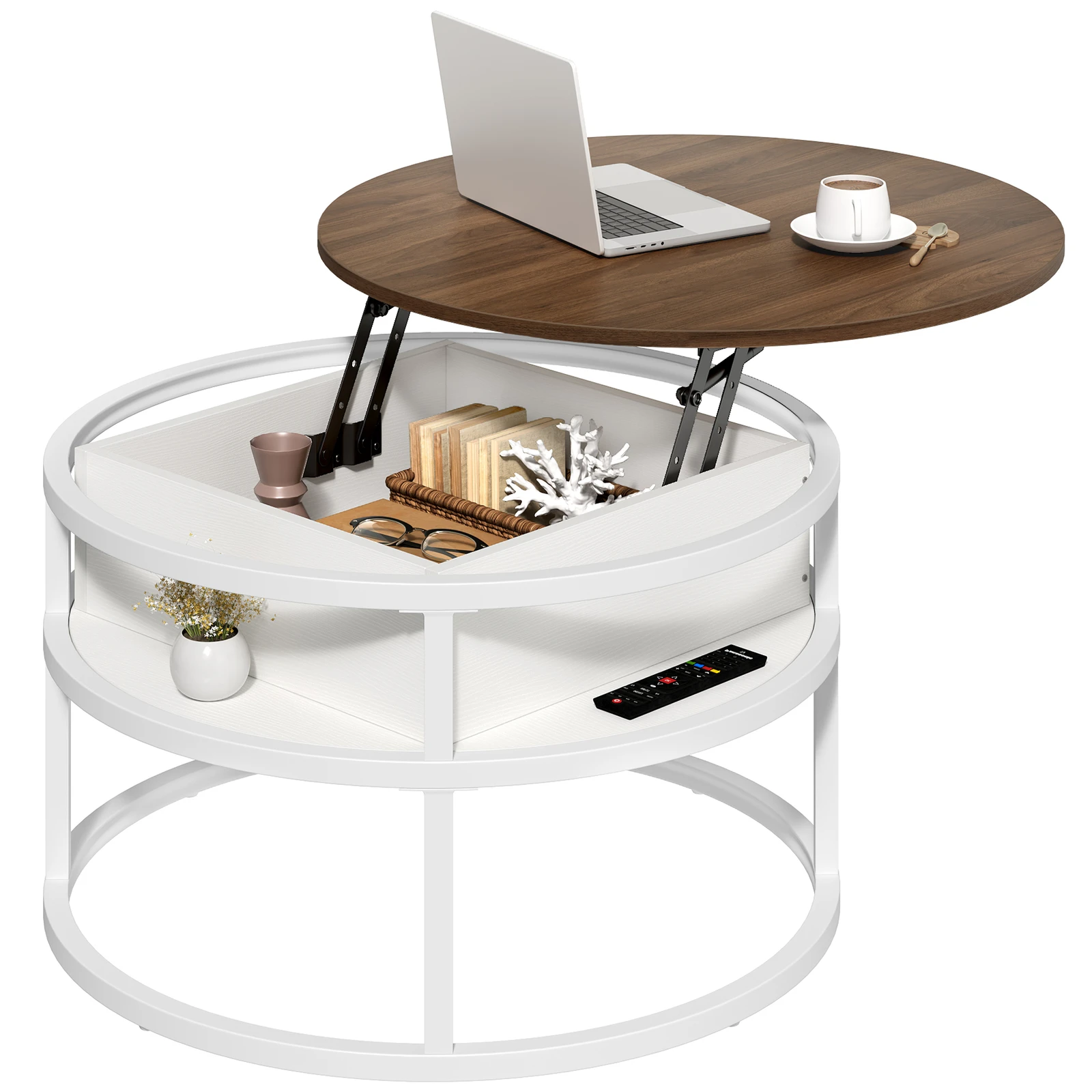 

Round Lift Top Coffee Table Modern Center Tables with Hidden Storage Compartment