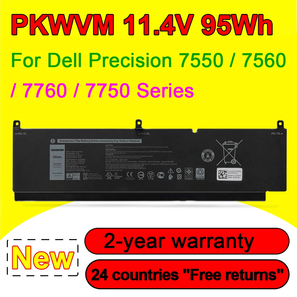 

11.4V 95Wh PKWVM For Dell Precision 7550 7560 7750 7760 Laptop Battery C903V CR72X 17C06 447VR 68ND3 J0VNR 7922mAh In Stock