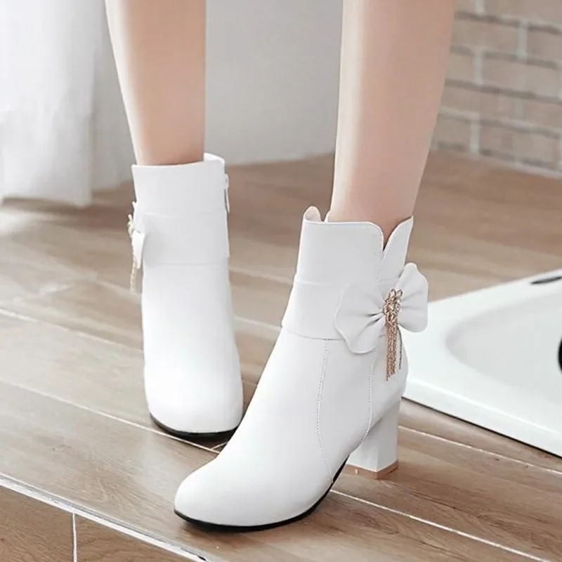 New fashion in autumn and winter super high and sweet bow boots pink round head high heel women boots