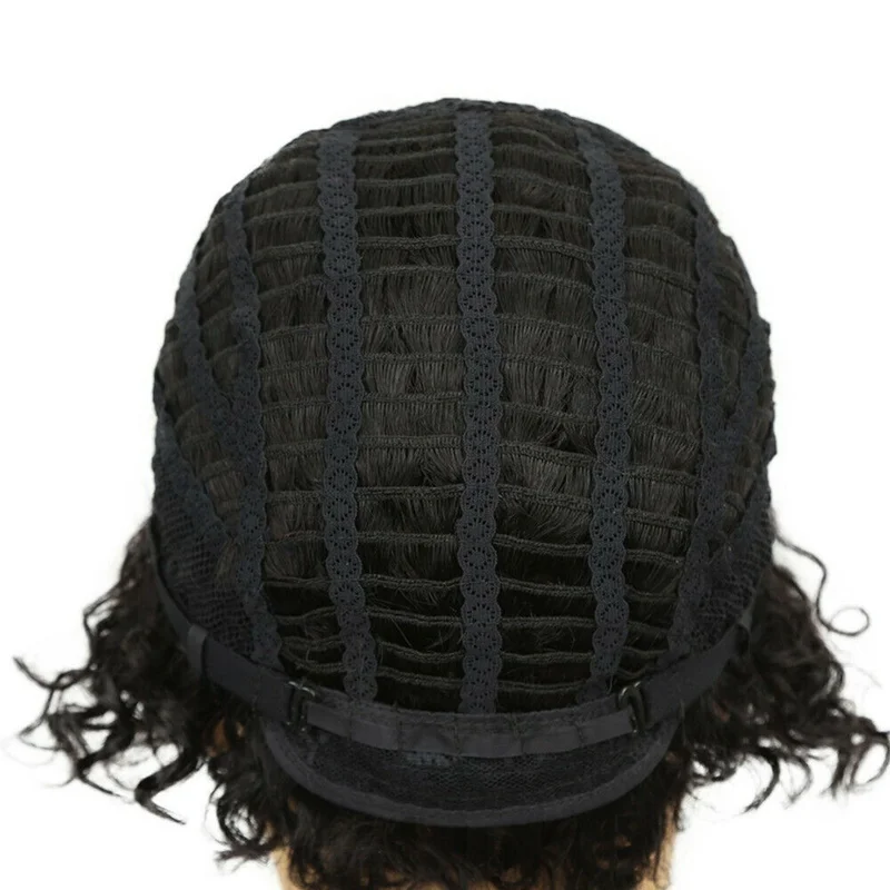 Women Afro Curly Short Wigs Brown Dark Roots Natural Wig US