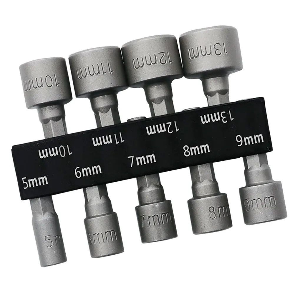 

9Pcs Hex Socket Nut Driver Set 5-13mm Chrome Vanadium Steel Screwdriver Bits Hexagon Shank Adapter for Cordless Drill DIY Repair