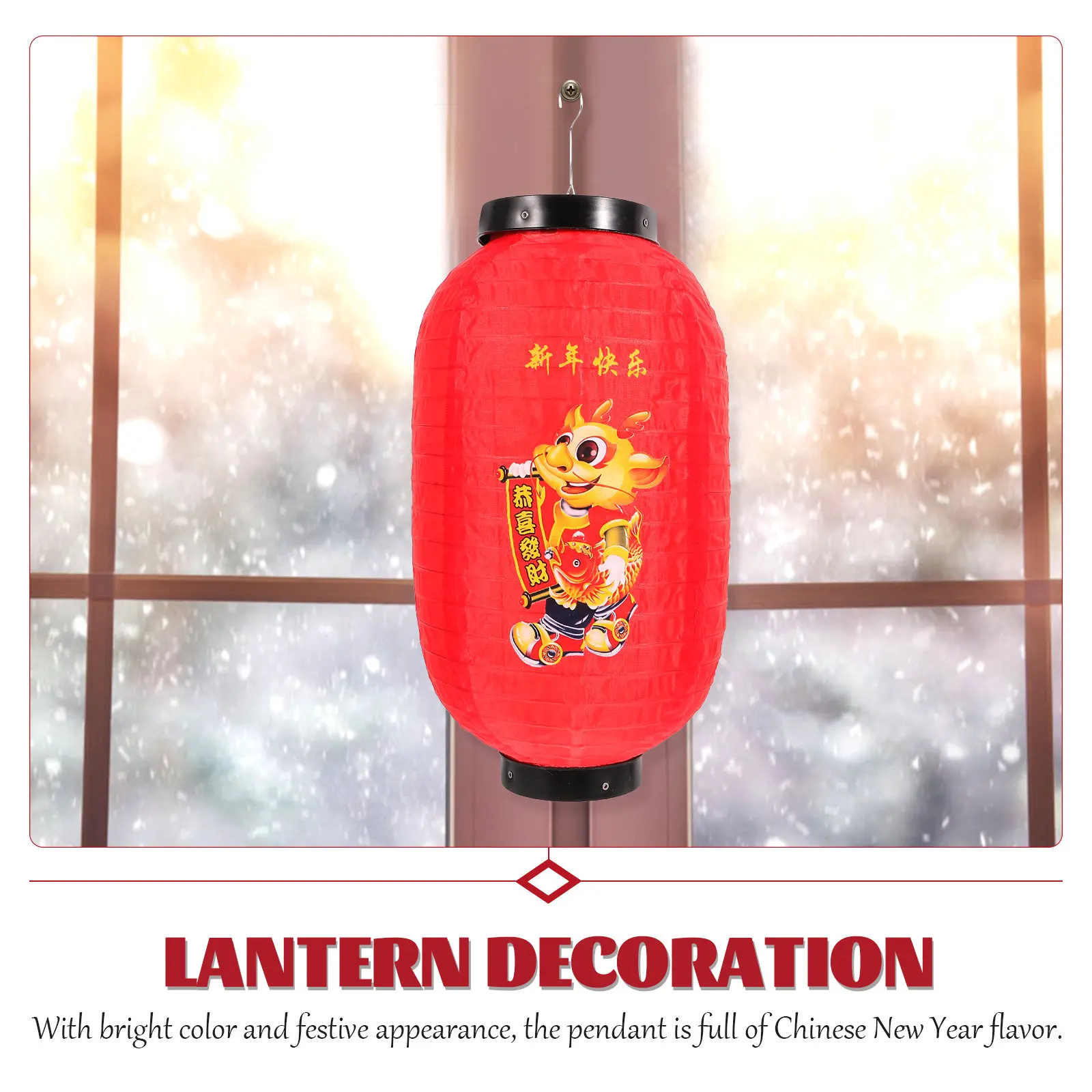 Fabric Chinese Lantern Decor Hanging Ornament Festive Red New Year Dragon Style Pendant for Front Door Window Tree Car Home view 3