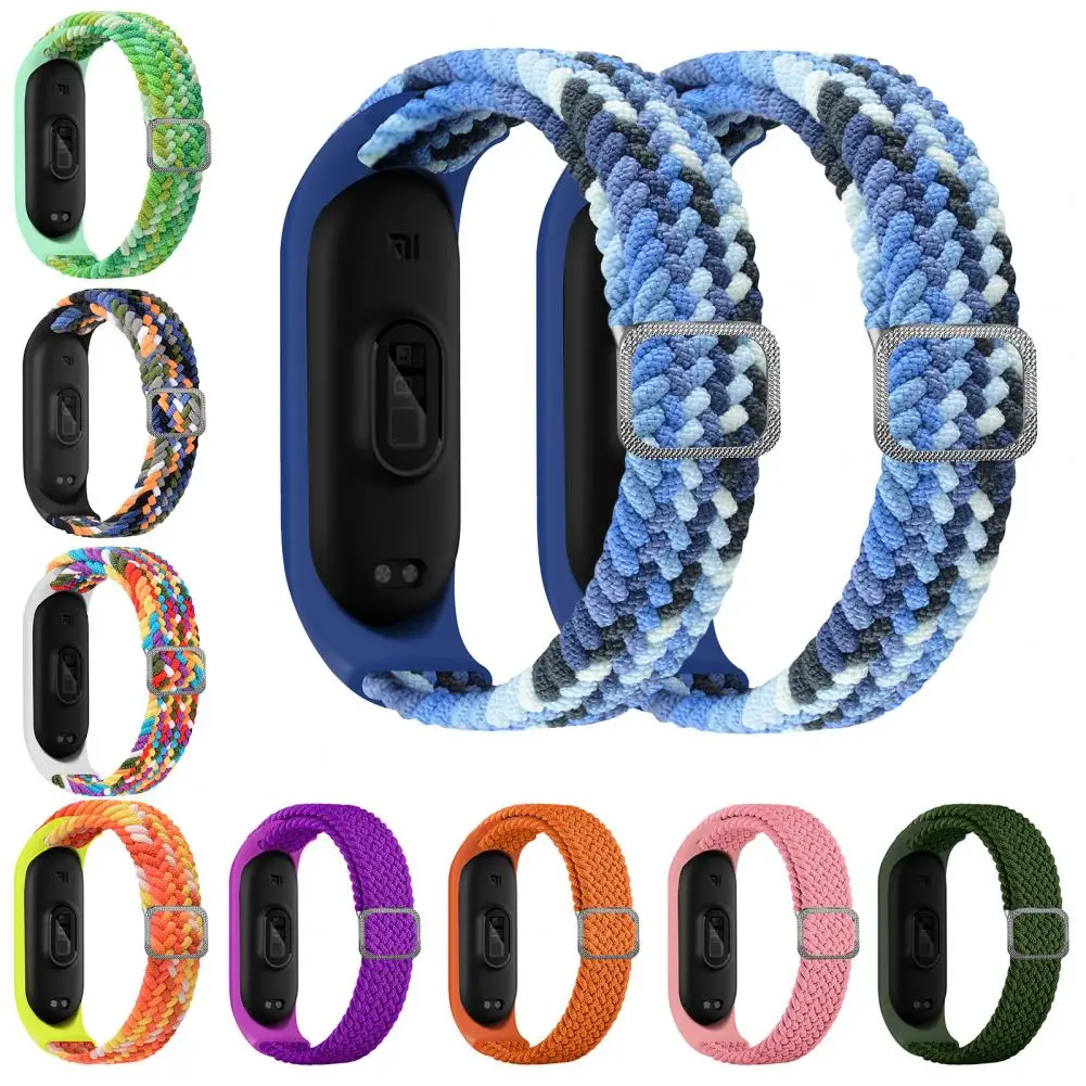 Pulseira de náilon para xiaomi mi band 5 6 7 ajustável elástico trançado pulseira de substituição para mi band 5 6 7