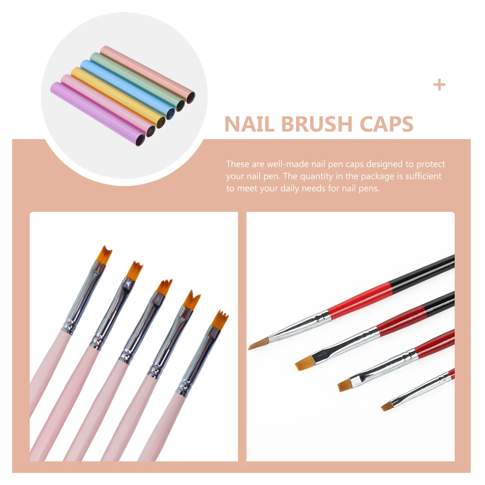

6pcs Metal Manicure Pen Caps Lightproof Brush Covers Sealed Nail Art Pen Protectors Extension Caps For Nail Salon Supply