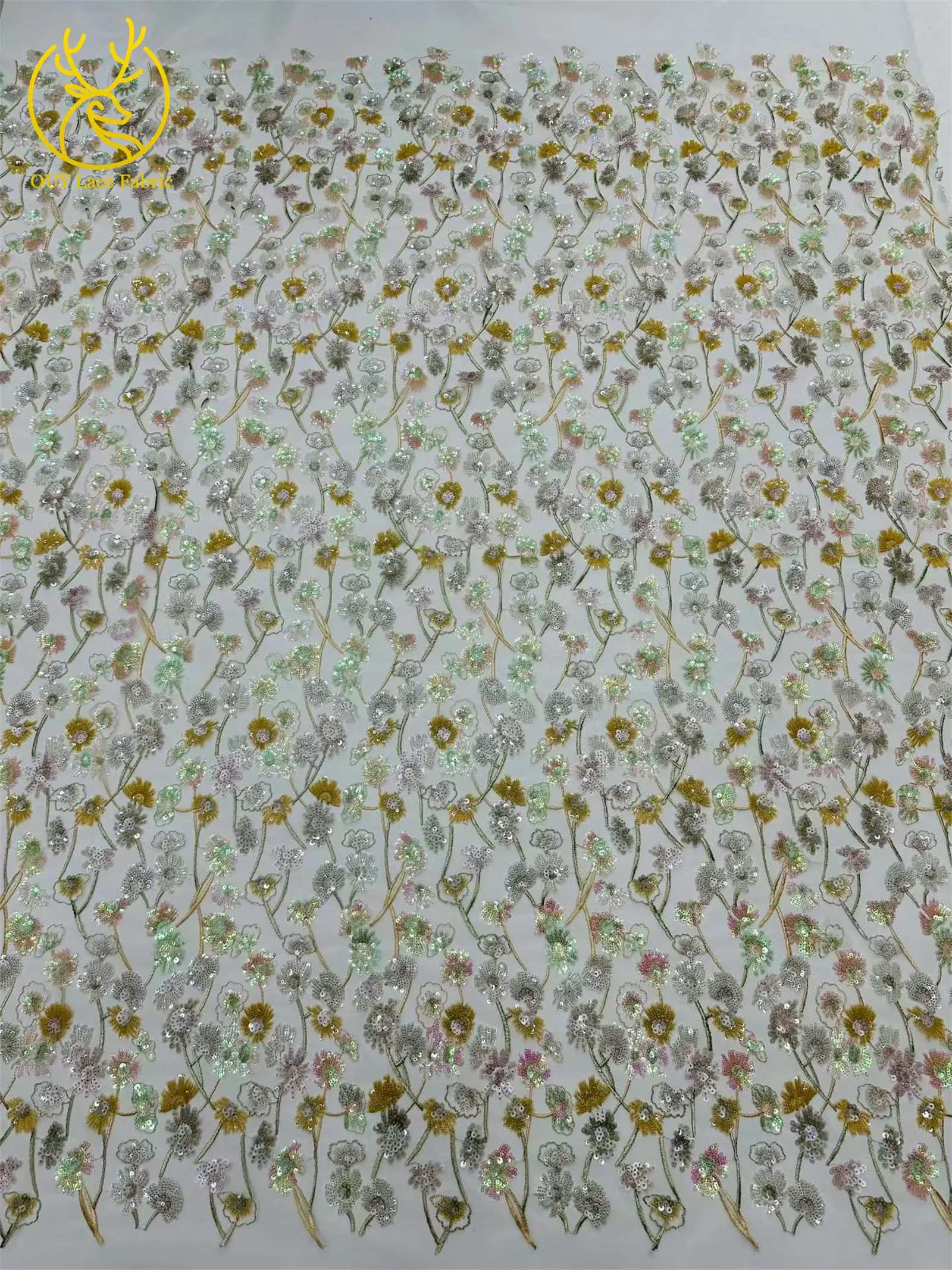 Luxuriöser afrikanischer Pailletten-Spitzenstoff, 5 Yards, hochwertige französische nigerianische Stickerei-Tüllspitze für Hochzeitsfeier, Brautkleid – Detail 18