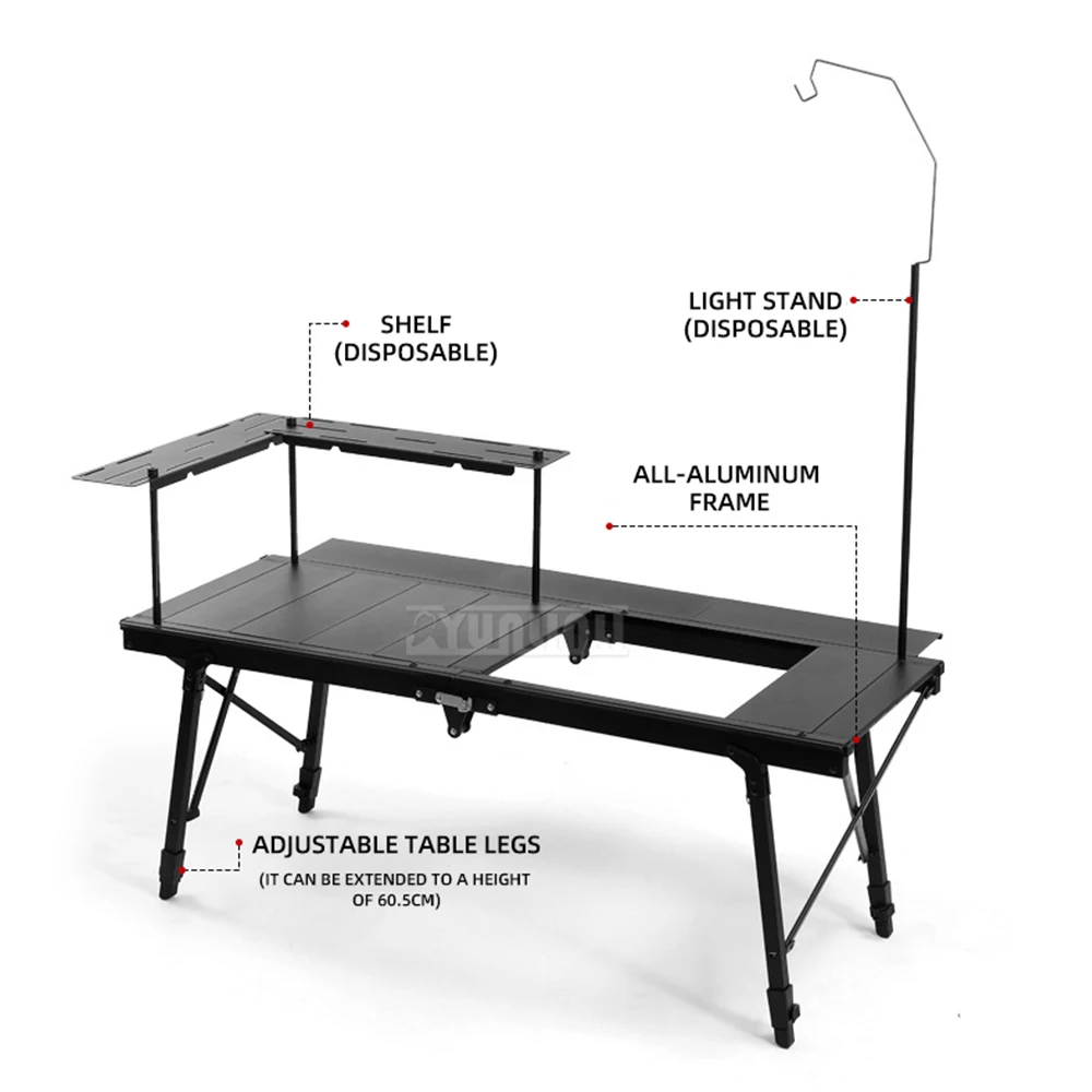 Outdoor Multifunctional Igt 8 Unit Table, Foldable Aluminum Alloy Table, Portable Camping Table, Adjustable Combination Table