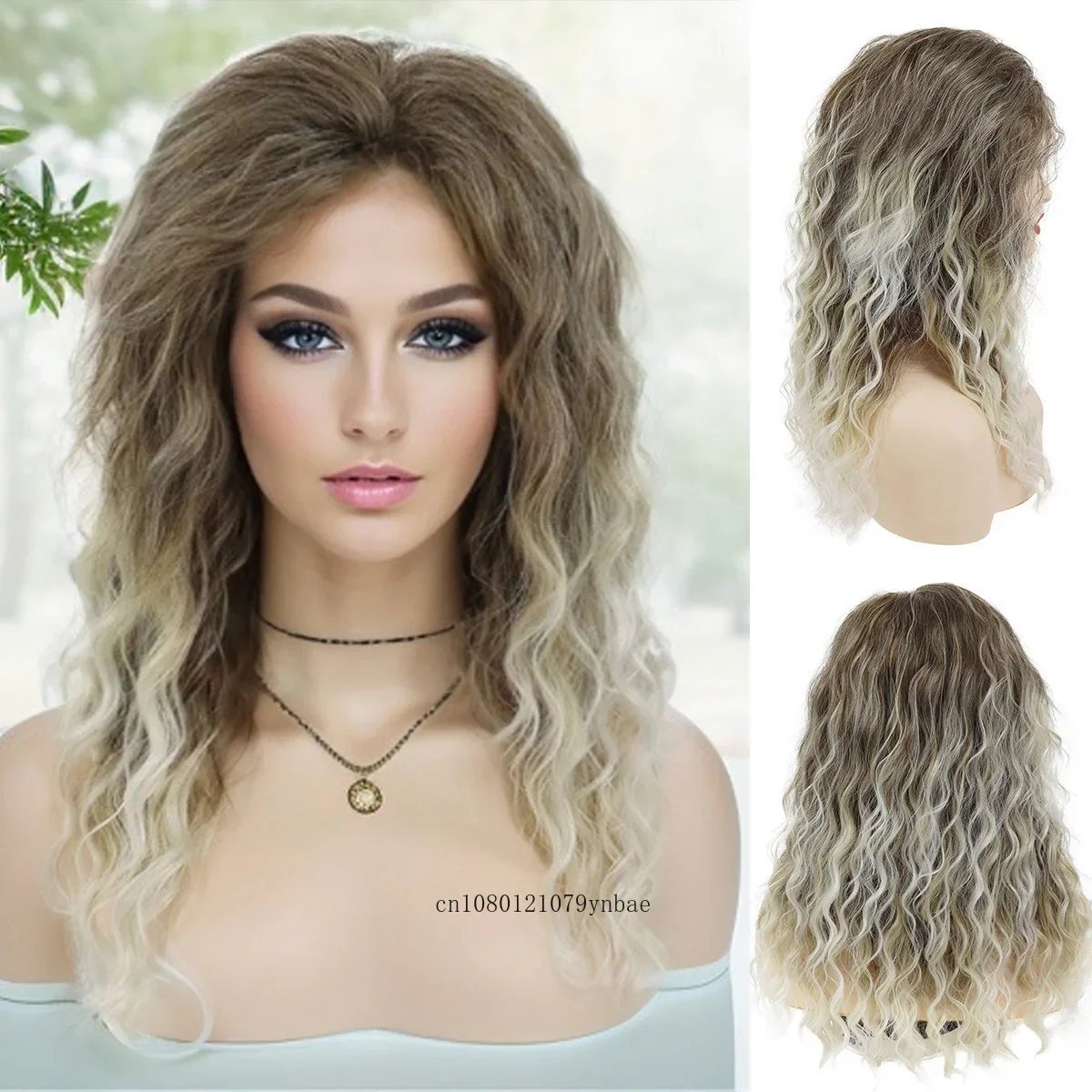 

Synthetic 20 Inch Long Ash Blonde Wigs Fluffy Dark Root Wavy Curly Wig for Women Lady Daily Party Costume Heat Resistant Fiber