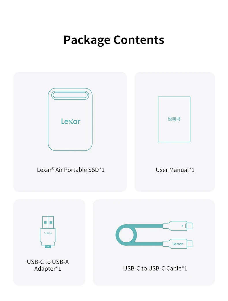Original Lexar SL260 Air Tragbare SSD 512GB 1TB USB3.2 Gen1 Typ-C 400MB/s Ultraleicht Sturzsicher Für Handy Laptop Mac PC – Detail 17