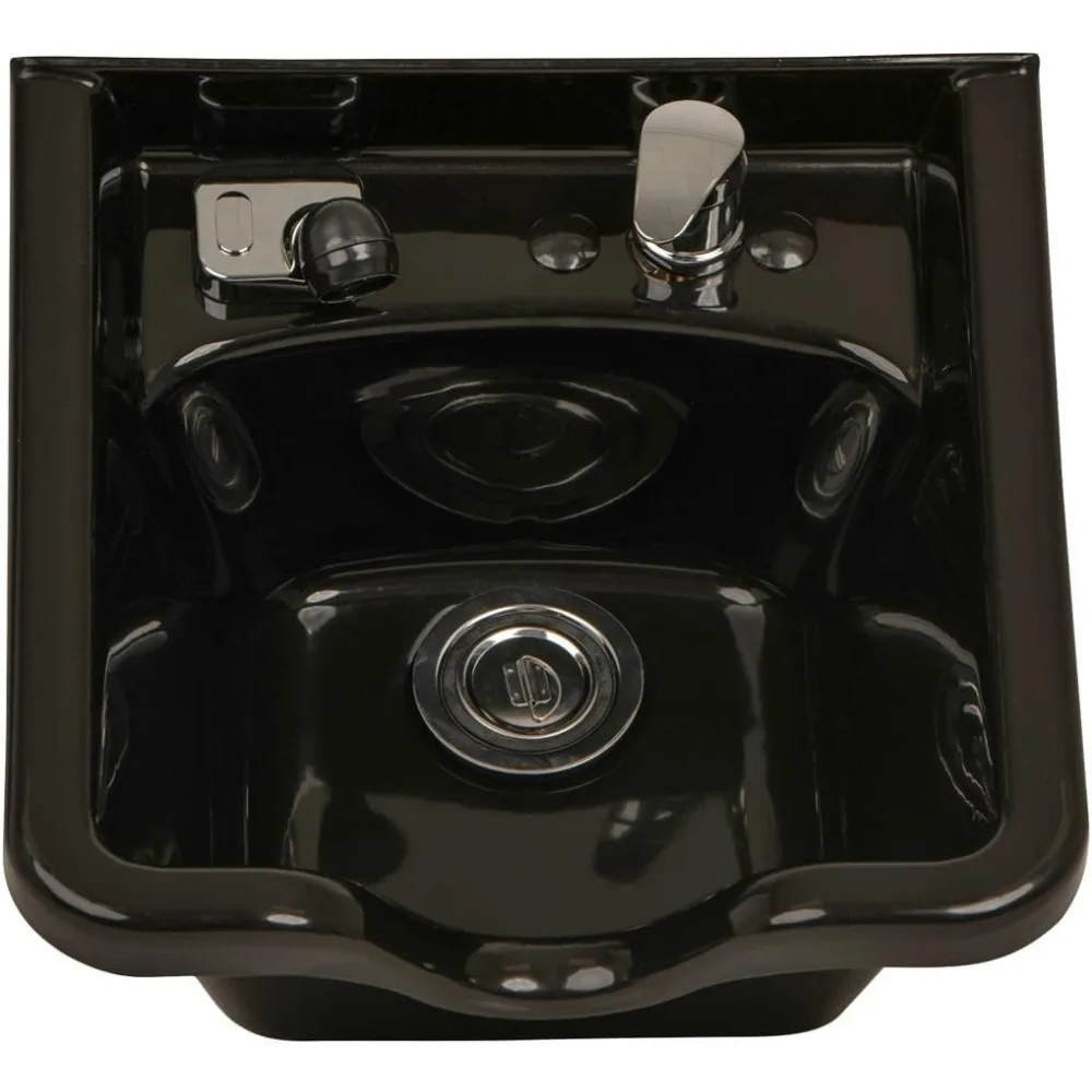 

Deep Acrylic Shampoo Bowl for Professional Salons & Barber Shops - Black Backwash Sink w/Hardware, Spray Hose